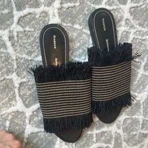 Proenza Schouler Black Fringe Slide Sandals